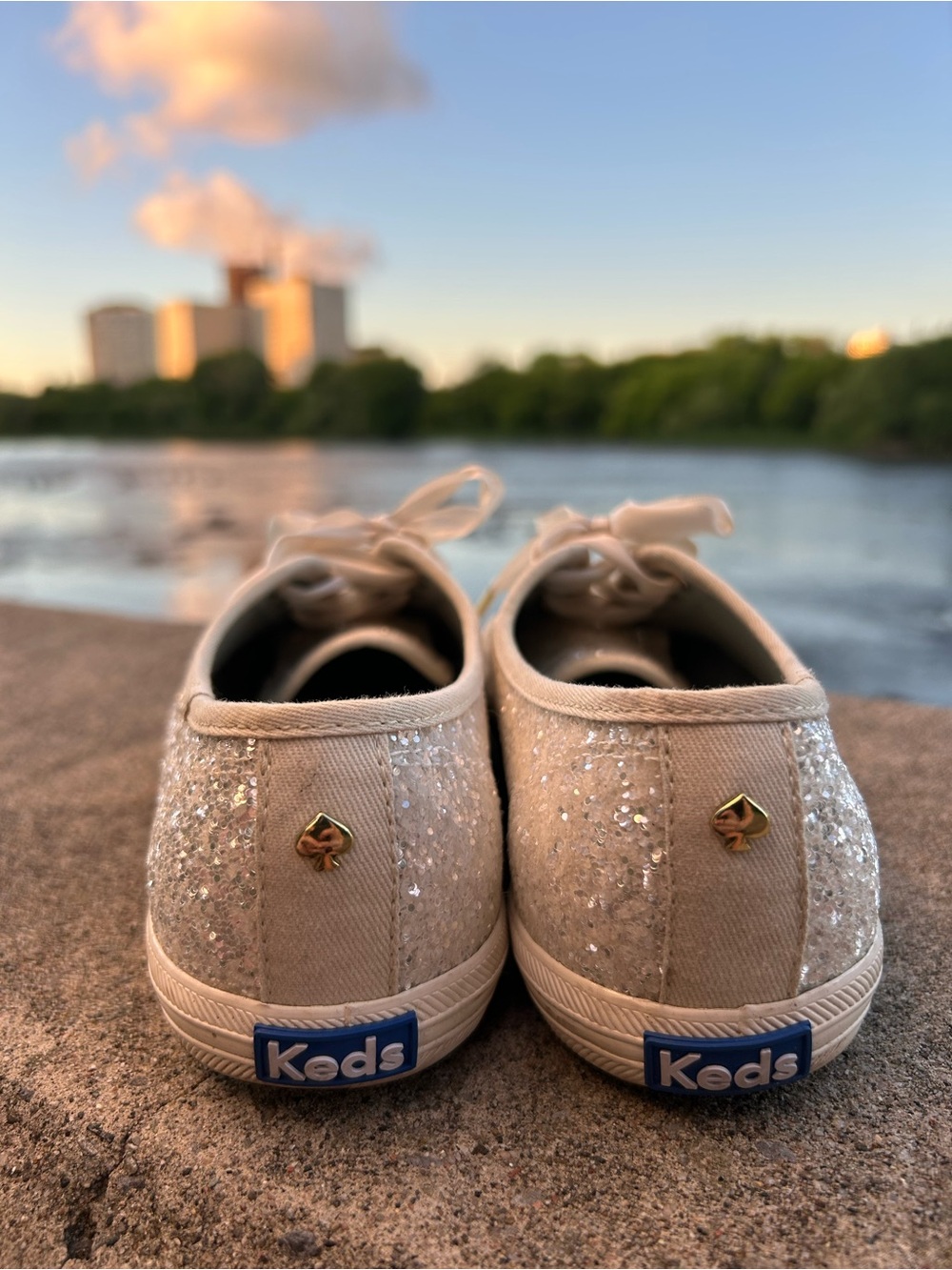 Keds x Kate Spade Champion Glitter Sneaker Cream Ivory Bridal Wedding Size 8
